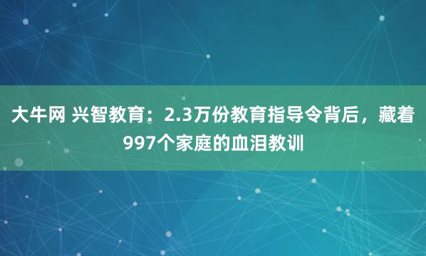 大牛网 兴智教育:2.3万份教育指导令背后,藏着997个家庭的血泪教训